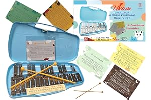 CARRILLON CROMATICO 25 NOTAS PLATEADAS UKAM mod.RA250S, Incluye 2 baquetas,Estuche Reforzado Azul. (Plateado)