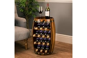 CHRISTOW Wooden Wine Rack Barrel, Free Standing With Top, 14 Bottle Holder, Oak Effect Storage, Gift For Wine Lover, H64.5cm