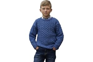 Aran Crafts Kid's Irish Cable Knitted Crew Neck Sweater (100% Merino Wool)