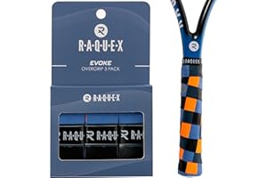 Raquex Evoke Overgrip Tape 3 Pack - Tennis Racket Grip Tapes (11 Designs) - Racquet Anti Slip Tape Overgrip for Tennis Rackets, Badminton, Squash, Padel. Finishing Tape Included