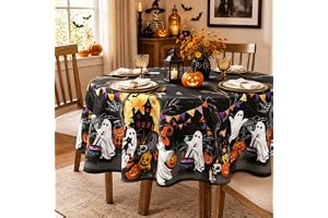 Arquiel Halloween Boo Polyester bordsduk, Pumpa Slott, 152 cm, Rund