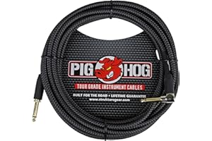 Pig Hog Vintage Serie Instrumentenkabel, Black Woven, 6m/20ft, 6.35 (1/4”) auf 6.35 (1/4”), Hochwertige Qualität, Gewebt, Winkelstecker
