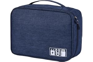 ACOPTON Electronic Organizer, Portable Travel Organizer Bag, Waterproof Electronics Accessories Storage Cases for iPad, Cables, Chargers, Hard Drive, Power Bank, Game Cards (Navy Blue)