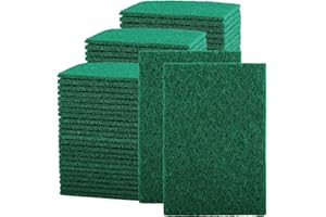 Preocea 100 Pcs Scouring Pads, Heavy Duty Scour Pads, Dish Scrubber Scouring Pad, Reusable Green Household Scrub Pad for Dishes Kitchen Scrubbers & Metal Grills, 3 x 4 Inch