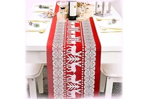 Lang Horn Christmas Table Runner Red 270 x 30 cm Xmas Table Runner Linen Table Runner Christmas Long Chrstmas Runner for Table with White Pattern for Christmas Dining Tables Decorations