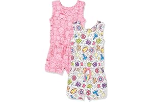 Amazon Essentials Disney | Marvel | Star Wars | Frozen | Princess Girls and Toddlers' Knit Sleeveless Rompers, Pack of 2