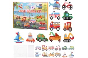 TranRantic Fuse Beads Kit, 1200 Pcs 10mm Iron Beads Set for Childs with 12 Types of Car Patterns for DIY Crafts, Creative Kids Craft Set for Brithdays Gifts to Boys Girls