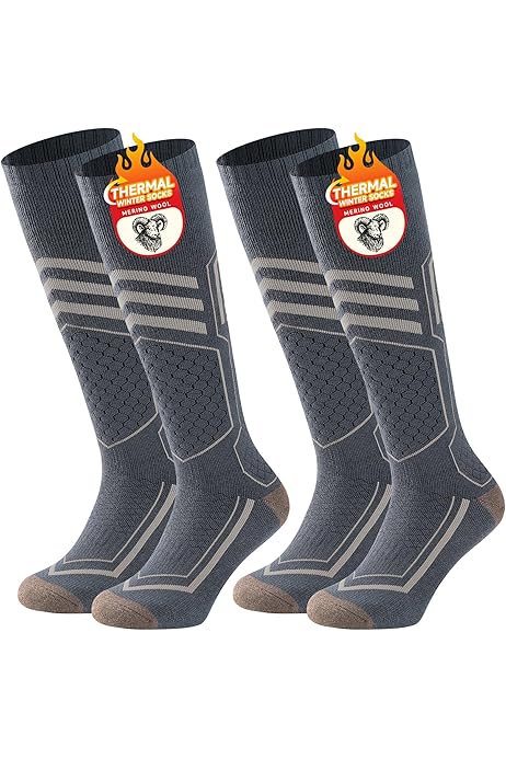 2 Paia Calze Sci In Lana Alpaca - Uomo/Donna, Compressione Al Ginocchio, Taglia 35-51 - Foto 3