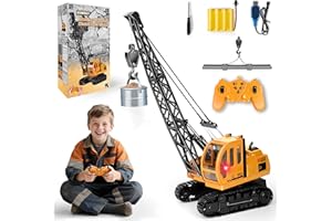 Joellfuner Grúa de Juguete, 2,4G Grúa Teledirigida con Luces y Sonidos Realistas, Gruas de Juguete para Niños con 2 Herramientas, Regalo para Niños de 3 a 12 Años (Extra Grande)