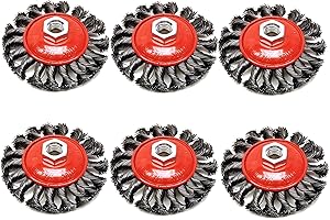 GRABACZ 6x Cepillos Cónicos para Amoladora 115mm de Diámetro , Rosca m14 . Alambre Anudado . Juego Cepillo Metalico Cónico Cepillo de lija Trenzado