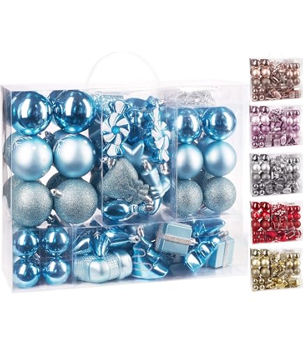 24 Boules De Noël Incassables Bleu Glacier - 60 Mm Avec Brillance Et Paillettes