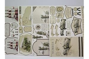 8 x A4 Debbi Moore Cards for Men Decoupage Sheets 4 Designs Train/Car/Golf/Wine JLH216