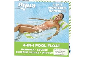 AQUA LEISURE AQUA 4-in-1 Monterey Hammock Inflatable Pool Float, Multi-Purpose Pool Hammock (Saddle, Lounge Chair, Hammock, Drifter) Pool Chair, Portable Water Hammock, Lime Green/White Stripe