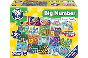 Orchard Toys Big Number Jigsaw Puzzle, 20 Piece 1-20 Educational Puzzle for Kids Ages 3-6, Develops Hand-Eye Coordination