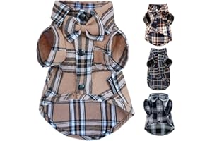 MAMORE Pet Shirt Clothes for Dogs and Cats, Puppy Plaid Cotton Polo Shirts Adorable Casual Pet Apparel T Shirts (X-Small, Khaki)