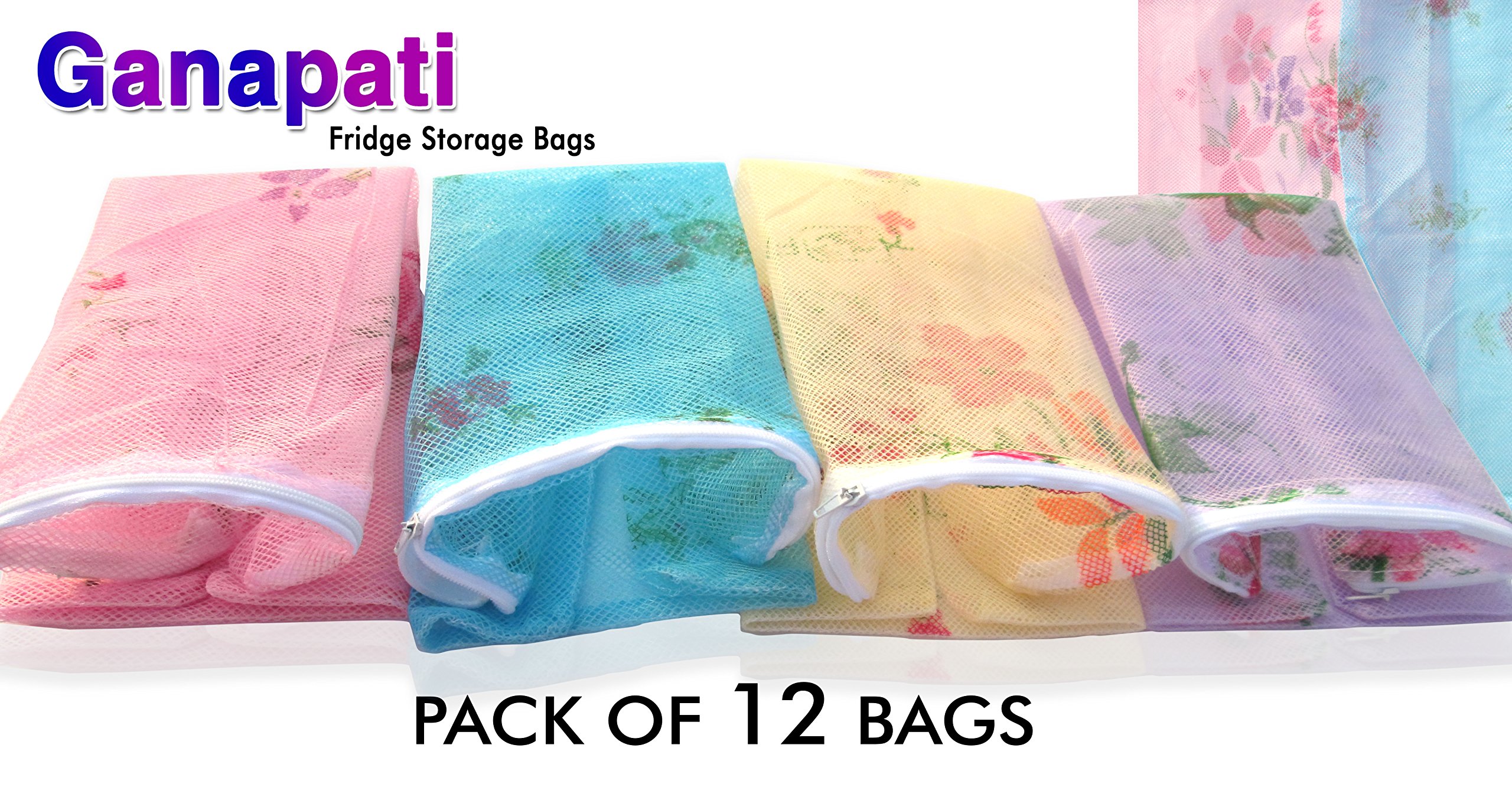 Ganapati Fridge Storage Net Bag For Vegetable And Fruit Reusable Mesh Bag, Multicolour - Pack of 12 (9.5 x 16 Inches) - Image 8