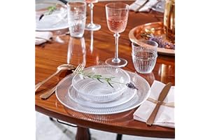 QUEENSWAY HOME & DINING Louison Clear Opal Glass Dinner Set Dinnerware Tableware Plates Microwave Safe Dishwasher Safe Dining Modern (18pc Dinner Set)