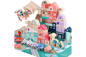 GREEN SERIES Kinderplay 115 Piezas Bloques Madera Construccion para Niños Puzzle Coloridos Señales de Trafico de Juguete Juegos Educativos para Niños 3 4 5 6 Años, KP8464