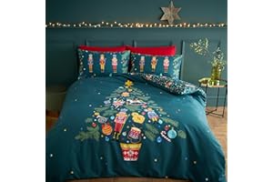 Catherine Lansfield Weihnachtliches Nussknacker-Bettwäsche-Set mit Kissenbezug, wendbar, für Einzelbett, Grün