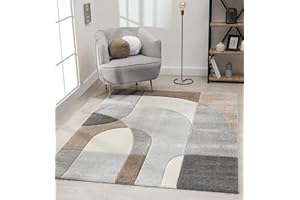 the carpet Monde - Tappeto moderno per soggiorno, in pelo corto, effetto alto e profondo, taglio contornale, motivo arco, 160 x 230 cm, colore: grigio