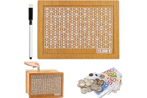 FMKLDENA Holz Sparbox mit Retro Design und Sparziel für Kinder (1000€)