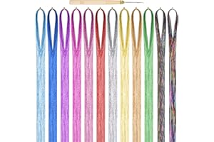 SUSANNY Cozlly 3120 Strands Glitter Hair Tinsel Extensions, 12 Colors Colored Hair Extensions, 37 inches Holographic Sparkle Shiny Straight Hair Extensions, Tinsel Straight Hair Accessories for Women Girls