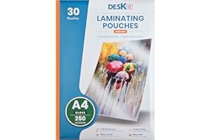 Deskit A4 Laminating Pouches, Gloss, 30 sheets, 250 Microns - Clear and Durable Presentations - Extra-Strong for Long-Lasting Documents