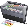 NISUN 13 Pocket Expanding File Folder with Sticky Labels, Letter/A4 Paper Accordion File, Document Organizer with Zipper Closure, Certificate File for School Home Office (Grey-Black, 34 * 3.5 * 27cm)