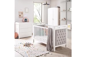 Babymore Velvet Deluxe 3 Piece Nursery Room Set - 1 Baby Cot Bed & One 2 Door Wardrobe Having Full Size Drawer & 1 Chest Changer, Chest Of Drawer Storage Cabinet With Removable Changer Top | 3 Piece