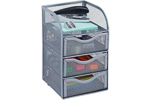 ‎RELAXDAYS Relaxdays Organizer na biurko, półka biurowa z plecionki metalowej, półka na artykuły biurowe, wys. x szer. x gł.: 21 x 12,5 x 13 cm, srebrny