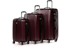 FERGÉ Set di 3 valigie viaggio espandibile TOULOUSE - bagaglio rigido dure + 5 cm 3 pezzi valigetta 4 ruote rosso