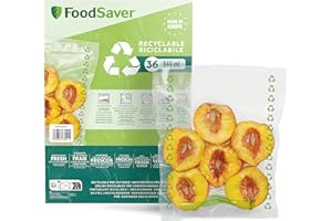 FoodSaver bolsas de envasado al vacío |Reciclables y reutilizables |Mantiene los alimentos frescos hasta 5 veces más tiempo | Sin BPA | 36 bolsas para congelar y cocer a fuego lento (20cm×25cm; 0,94l)