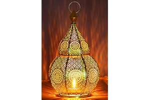 MARRAKESCH Farol portavelas Oriental de Metal - Candelabro para el jardín - Decorativo para la Mesa - Anaram Oro - transmite Buen Ambiente - Pasa un Buen rato en el jardín