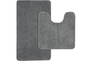 MIULEE Tapis de Toilette Antidérapant Tapis Absorbant Tapis Moelleux Microfibre Forme de U+Rectangulair Gris 40x60CM+45x45CM
