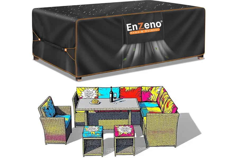 Enzeno Outdoor Garden Furniture Covers - Waterproof with Air Vent, Patio Table and Chair Set Cover, Heavy Duty Oxford Fabric 200X160X74cm