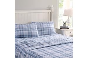 Laura Ashley Home - Podwójne prześcieradła, zestaw pościeli flanelowej z bawełny, szczotkowana dla dodatkowej miękkości i komfortu (Muholland Plaid Blue, Twin)