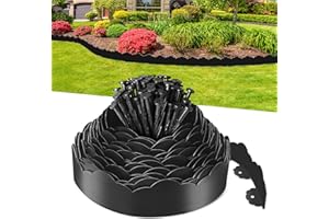COOTENTLER Lawn Edging Border 10cm Tall 15m Flexible Garden Edging Borders Strip with 75pcs Pegs for Yards Edge, Flower Beds Fence & Grass Paths Edging Tool, No Dig Plastic Edging for Lawns (Black)