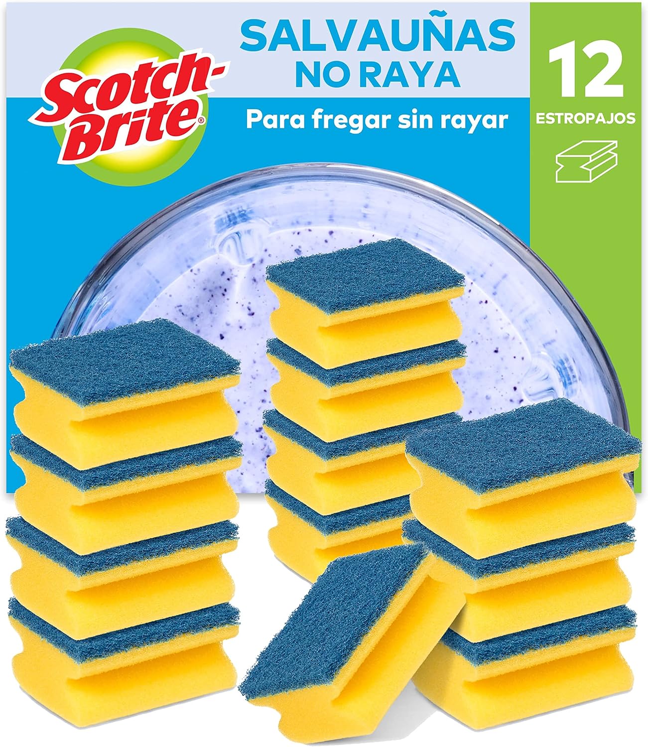 Scotch-Brite Estropajo para fregar sin rayar delicado. 12 esponjas por paquete - Seguro para cristal y utensilios de cocina antiadherentes