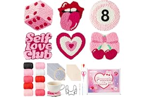 WATINC Punch Needle Untersetzer Kit - 23pcs Easy Art Work Decor Handwerk Versorgung für Anfänger, DIY Set von 6 einzigartigen Muster Tufted Pads mit Klebstoff Filz Garne Werkzeuge Coaster (Lichtrosa)