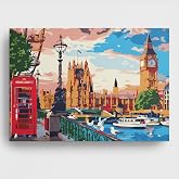 Sayılarla Boyama Tuval Hobi Seti NEWYORK SAAT KULESİ Temalı Fır&ccedil;a ve Boya Dahil Set (&Ccedil;ıtalı) 40x50 CM Kendin Yap Sayılarla Tu