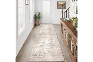 ‎HUGEAR HUGEAR Waschbarer LäUfer Teppich Flur 60 x 240cm Beige Grau Modern Abstrakt Küchen Wohnzimmer Schlafzimmer Teppiche TeppichläUfer rutschfest Kurzflor Weich FlurläUfer TeppichläUfer Bettvorleger