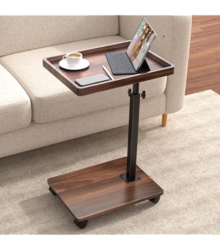 C Shaped Side Table, Adjustable Height C Shaped End Table, 360°Swivel Couch Side Tables That Slide Under, Modern Small Coffee C Table End Table For Sofa /Bed/Bathtub, Rotating Tabletop (Walnut - View #5