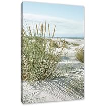 Pixxprint Leinwandbild 'Grasige Dünenlandschaft Am Meer' – 100x70 Cm, Auf Keilrahmen Gespannt, Made In Germany