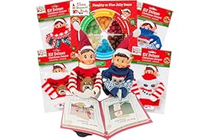 TOPLINE Elves Behaving Badly Elf Set - Bundle of 2x12'' Girls & Boy Soft Toy Christmas Elves, 2x Randomly Selected Jumpers, Jelly Beans Game & Pranking Ideas Book. Create Your Own Naughty Elf Situations