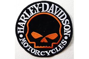 GENERICO Patch Toppa Piccola Skull Harley Davidson Scritta Silver Contorno Orange