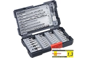 kwb 39-teilige Bohrer-Box m. Sechkant-Schaft, HSS Metallbohrer, 4 x Steinbohrer und Bits PH, PZ u. TX im Set inkl. Senker, Bithalter u. Steckschlüsselbits