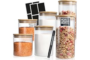 Moritz & Moritz barattoli in vetro con coperchio 1,5l / 0,75l / 0,5l SET – 3x portaspezie con coperchio incl. 6 adesivi e 1 gessetto