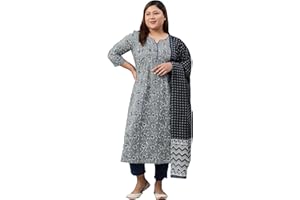 XL LOVE - By Janasya Indischer Baumwoll-Kurta in Übergröße mit Hose und Dupatta