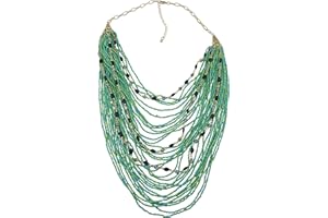 Bocar Multi-layer Long Chain Chunky Bib Seed Beads Statement Necklace (NK-10410)