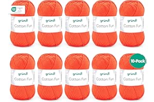 Hilo de punto/ganchillo Gründl Cotton Fun (hilo suave de algodón 100%, certificado OEKO-TEX, 50 g/115 m, tamaño de aguja 3-4, 10 ovillos de 50 g cada uno), naranja